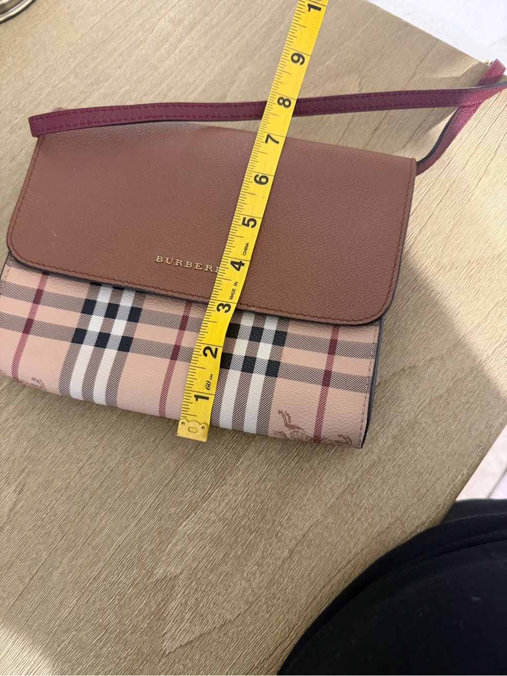 Burberry Tan Check and Brown Leather Crossbody Bag - Picture 12 of 13